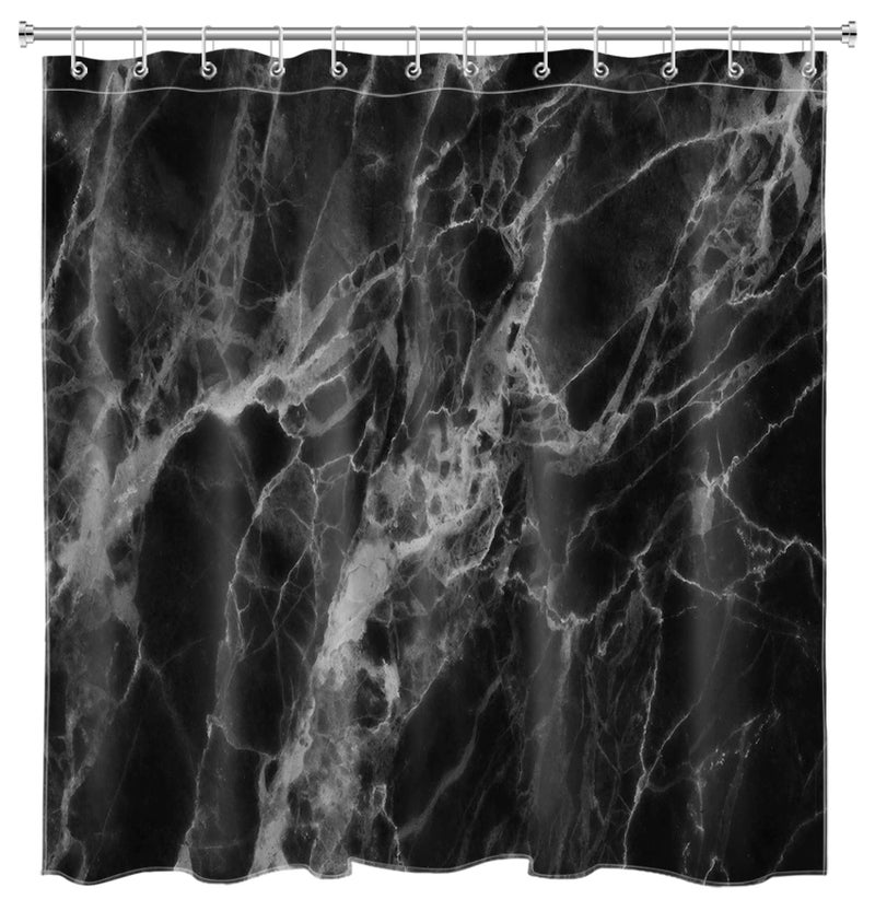 LB Black Marble Shower Curtain Abstract Natural Black Grey Marble Bathroom Curtain 72x72 inch Waterproof Polyester Fabric Bath Curtain Hooks Included - Image 4